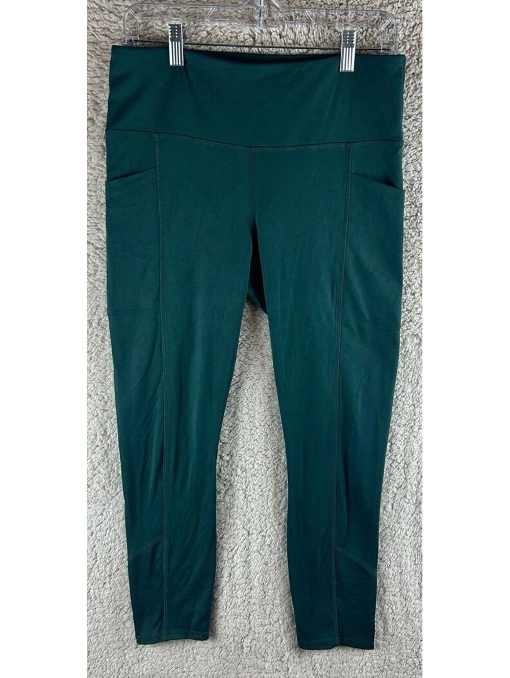 Marika Women’s Dark Green Leggings Size Large High Rise Side Pockets Activewear